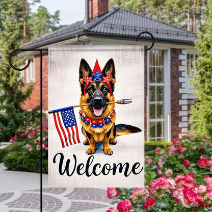 BlissYard Welcome Patriotic German Shepherd Garden Flag 12x18 Inch Double Sided Vertical Polyester Small Yard Flag American Flag Dog Outdoor Decor Lawn Garden Banner 4th of July Independence Day Decoration