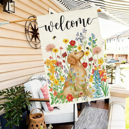 Baccessor Spring Summer Dog House Flag 28x40 Inch Double Sided Burlap, Floral Flowers Large Garden Flag Holiday Yard Porch Patio Farmhouse Outdoor Outside Decoration