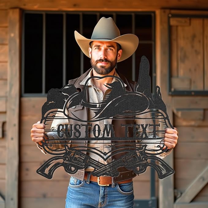 Personalized Cowboy Metal Sign, Western Cowboy Wall Decor, Outdoor Metal Art, Custom Western Cowboy Decor, Rustic Name Sign for Home
