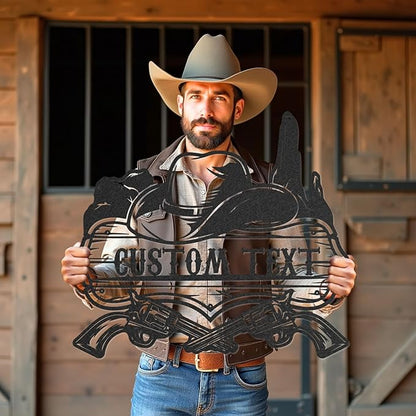 Personalized Cowboy Metal Sign, Western Cowboy Wall Decor, Outdoor Metal Art, Custom Western Cowboy Decor, Rustic Name Sign for Home