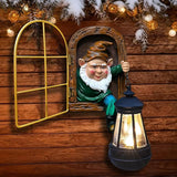 Garden Gnomes Statues with Solar Lantern Christmas Decorations, Outdoor Tree Hugger Gnome Decor Statue, Tree Face Figurines for Fence Wall Yard Home Birthday Gifts for Mum, Women