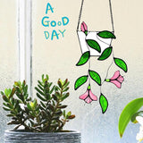 Plants Flower Stained Glass Window Hanging, Artificial Plants Sun Catchers Indoor Window, Stain Glass Suncatcher Hanging,Handcrafted Home Decor