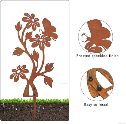 Metal Butterfly&Daisy Decorative Garden Stake, Swaying Flowers Decor for Outside, Yard Art Lawn Ornaments for Outdoor and Garden Gifts for Lawn, Pathway, Porch, Backyard Patio, Garden Decor（Rusty）