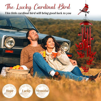 YHmall Cardinal Wind Chimes for Outside, Cardinal Gifts for Women Soothing Tones Memorial Wind Chime for Garden, Yard, Patio Decor, 35" Windchimes Outdoors for Christmas, New Year