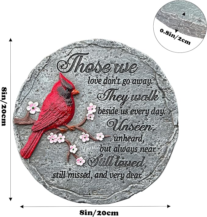 Memorial Garden Stones Red Cardinal Sympathy Gifts for Loss of Loved One - Outside Bereavement Memory Plaques Christmas Outdoors Home Decor Stepping Stone