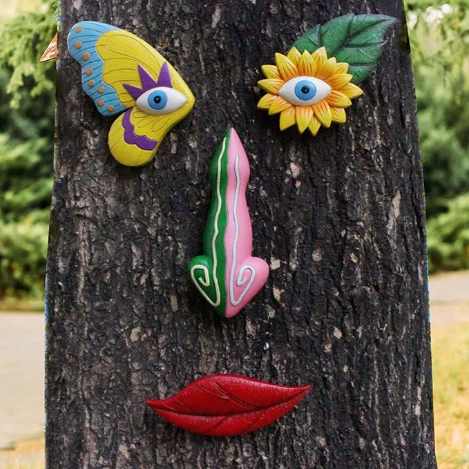 Tree Faces Decor Outdoor, Trees Art Decoration, Colorful Funny Outdoor Tree Faces Decor Creative Face for Patio Trees and Wall Decoration (Color 1)