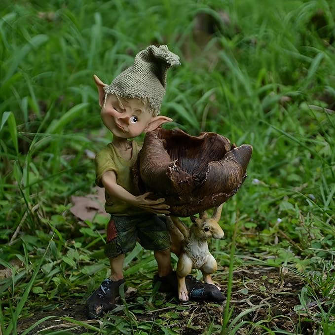 Fairy Garden Decor Elf Figurine,Pixie and Squirrel Statue, Perfect Patio & Garden Decoration, 6.5 Inches Tall - Ideal Miniature Landscape & Desktop Ornament