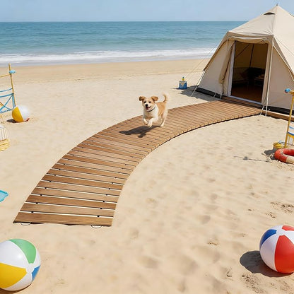 6FT Curved Wooden Garden Pathway Walkway Outdoor Roll Out Decorative Garden Non-Slip Patio Path Decorative Boardwalk Outdoor Road Floor for Backyard Beach Wedding Party
