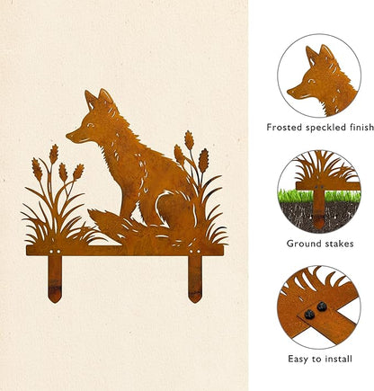 Rusty Fox Garden Stake - Metal Yard Art Sculpture, Fox Outdoor Decor for Garden, Patio & Law