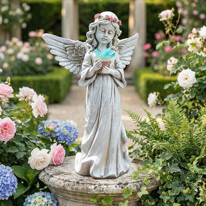 Angel Garden Statue Outdoor Decor, Angel Garden Figurine Hold Dove with Solar Lights Waterproof Resin Yard Art Decoration Lawn Ornament Sculpture for Outside Patio Yard Gift