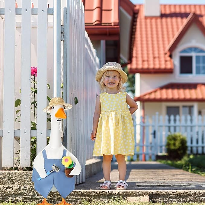 FuWeave Spring Goose Outfit Flower Porch Goose Clothes for 23" Large Statue Outdoor Patio Yard Lawn Art Decoration(Overalls Gardener,23 inch)