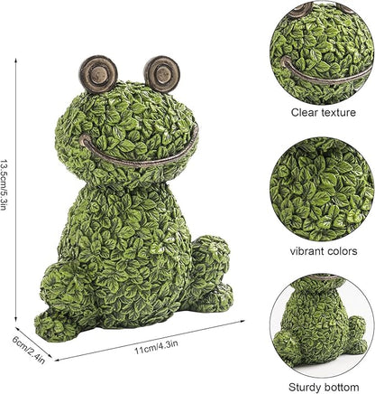 Green Frog Figurine for Plant Pot Decor, 5.3" Resin Frog Small Statue Fairy Garden Accessories, Outdoor Flower Garden Yard Patio Lawn Indoor Table Shelf Home Decorations, Gifts for Women
