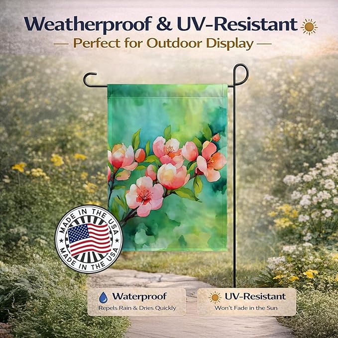 Caroline's Treasures Delaware Peach Blossom in Watercolor Garden Flag Mailbox Flag Decorative Yard Flag Banner Outside Patio Artwork Yard Flower Beds, Garden Size, Multicolor