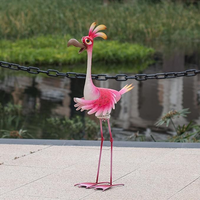 Natelf Flamingo Peacock Metal Yard Art Garden Sculpture Flamingos Peacocks Outdoor Decorations Large Garden Statues for Yard Patio, Porch, Home for Women, Mom, Grandma