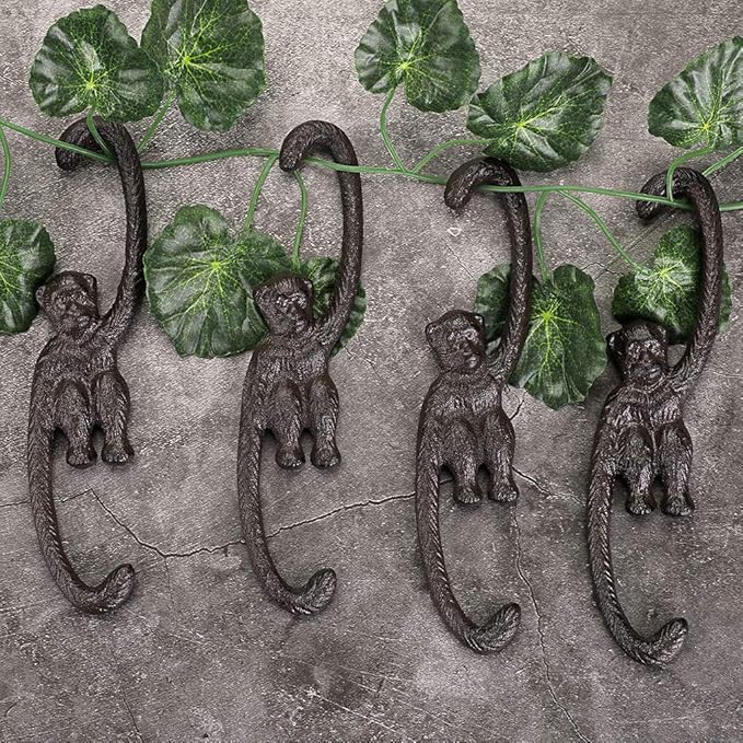 OwnMy Set of 4 Heavy Duty Cast Iron S Monkey Hooks - 8 Inch Decorative Metal Hanging Hooks S Shaped Hanging Brackets for Garden, Indoor Outdoor Home Decor