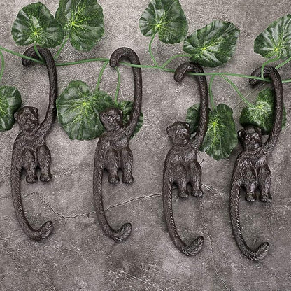 OwnMy Set of 4 Heavy Duty Cast Iron S Monkey Hooks - 8 Inch Decorative Metal Hanging Hooks S Shaped Hanging Brackets for Garden, Indoor Outdoor Home Decor