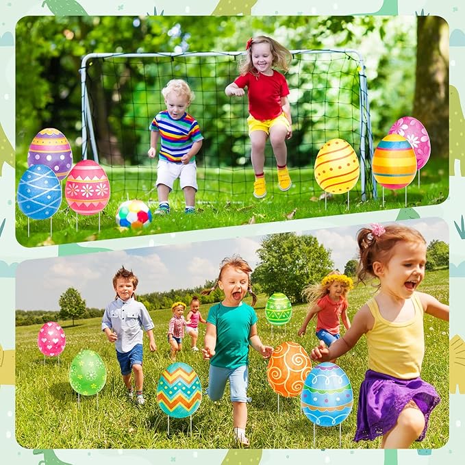 Beeveer 12 Pcs Easter Yard Signs Lawn Sign with Stakes Easter Egg Yard Decor Outdoor Lawn Decorations Hanging Ornaments for Spring Patio Garden Party Supplies Photo Props