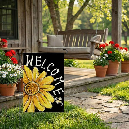 CROWNED BEAUTY Spring Summer Garden Flag Daisy Bee Welcome 12x18 Inch Double Sided Small Floral Seasonal Holiday Decoration for Outdoor Lawn Yard