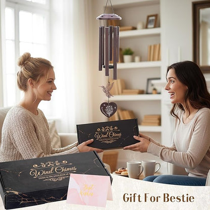 Bestie Gifts for Women - Friendship Wind Chimes Outside Metal Hummingbird Windchimes Indoor Outdoor Garden Yard Porch Hanging Decor Graduation Birthday Sisterhood Gift for Best Friends