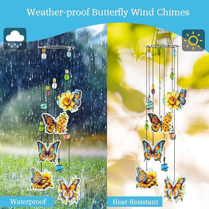 Wind Chimes Butterfly Gifts for Women Wind Chime, Wind Chimes for Outside, Thank You Gift for Mom Friend Sisters- Mother's Day, Birthday, Thanksgiving Day