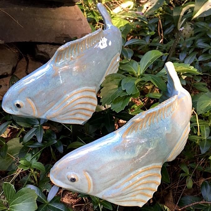 Koi Fish Decor Garden: 3 Pcs Resin Koi Fish Sculpture, Garden Fishes Statue with Stake, for Outdoors, Patio, Yard, Lawn, Pond and Home Decoration (Brown)
