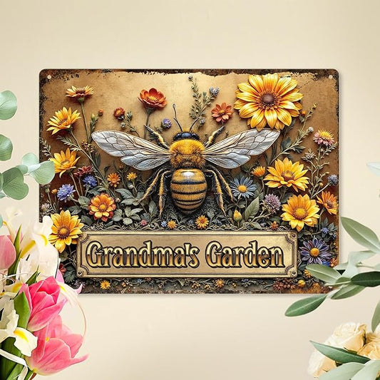 Personalized Metal Signs with Name Made in USA Custom Bee Garden Sign Decorative Metal Print for Wall Decor Customized Home Garden Ideas Gifts Artwork Prints for Yard Ourdoor