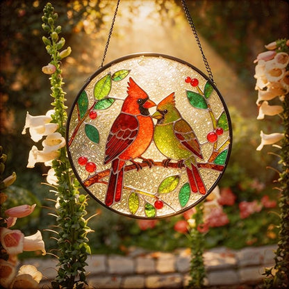 LITIVY Stained Glass Window Hanging – Cardinal Birds on A Branch Suncatcher – Mother’s Day Memorial Gift, 8 Inch Rainbow Maker & Sun Catcher Decor for Windows, Whimsical Gifts for Women