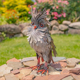 Zaer Ltd. Great Horned Owl Metal Garden Accent, Indoor/Outdoor Decor, Hand-Painted Black-Grey Finish (16" Tall Hickory)