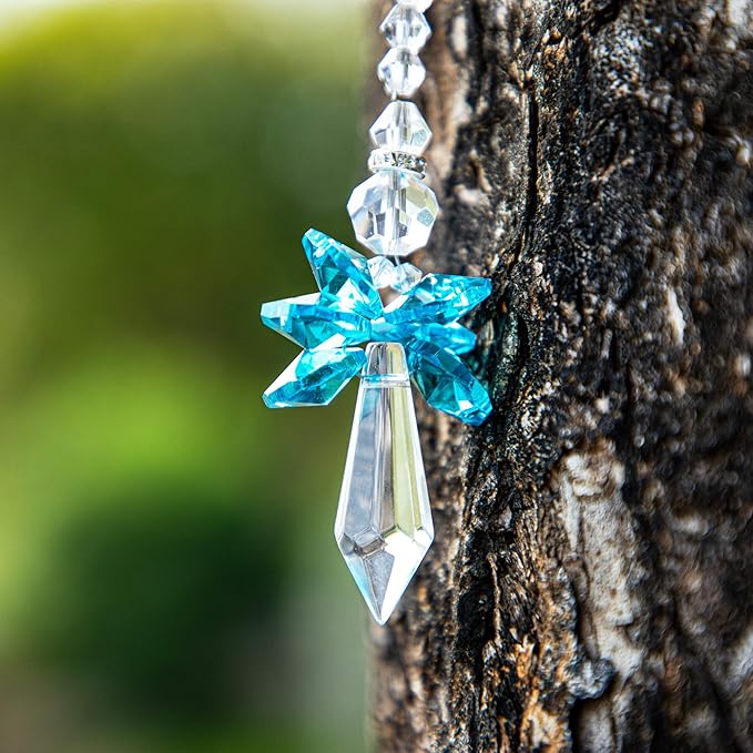 Rainbow Guardian Angel Crystal Suncatcher for Home Car Decoration Porch Decor Hangings Crystal Glass Ornament for Mom Women (Blue)