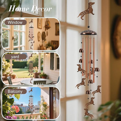 Dog Wind Chimes for Outside, Metal Dachshund Windchime with 4 Aluminum Tubes, Birthday Housewarming Gift for Women/Men/Mom/Dad, Memorial Wind Chime for Outdoor/Indoor, Patio, Garden, Yard, Home Decor