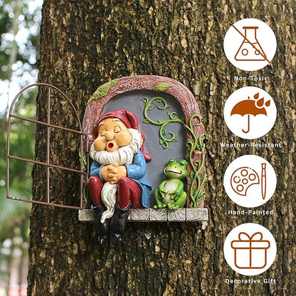 Outdoor Garden Statues, Resin Gnome Tree Hugger, Durable Outdoor Decor, Whimsical Yard Sculpture, Garden Peeker Yard Art, Waterproof & Handcrafted, Unique Christmas Decorations Outdoor Ornament Gift