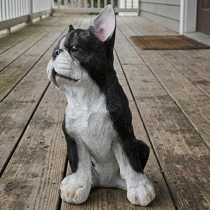 Elenon Dog Garden Statue Decorative for Yard, Black & White Sitting Bulldog Figurines Home Lawn Decor, Patio Kitten Tuxedo Statues Pets Memorial Ornament for Dog Lovers
