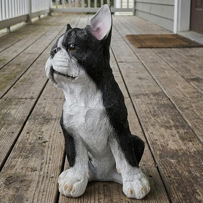 Elenon Dog Garden Statue Decorative for Yard, Black & White Sitting Bulldog Figurines Home Lawn Decor, Patio Kitten Tuxedo Statues Pets Memorial Ornament for Dog Lovers