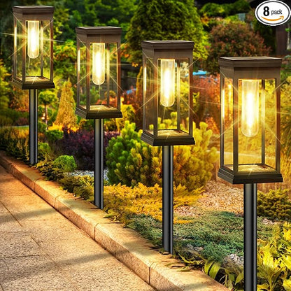 BesLowe Upgraded Solar Pathway Lights Outdoor, 8-Pack Large LED Solar Light Outdoor Waterproof, Super Bright Outside Lights for Yard, Sun-Powered Landscape Lighting for Garden Walkway, Warm White