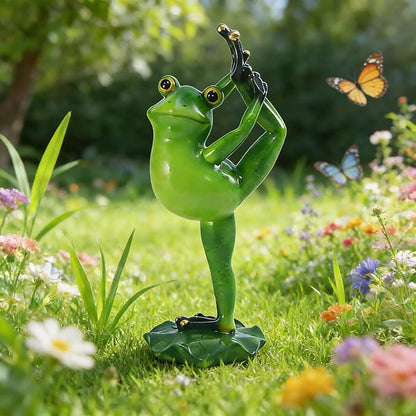 Dancing Frog Statue Outdoor Decor for Garden, 7.2" Fairy Yard Figurines Home Sculptures for Lawn Patio Front Porch Backyard