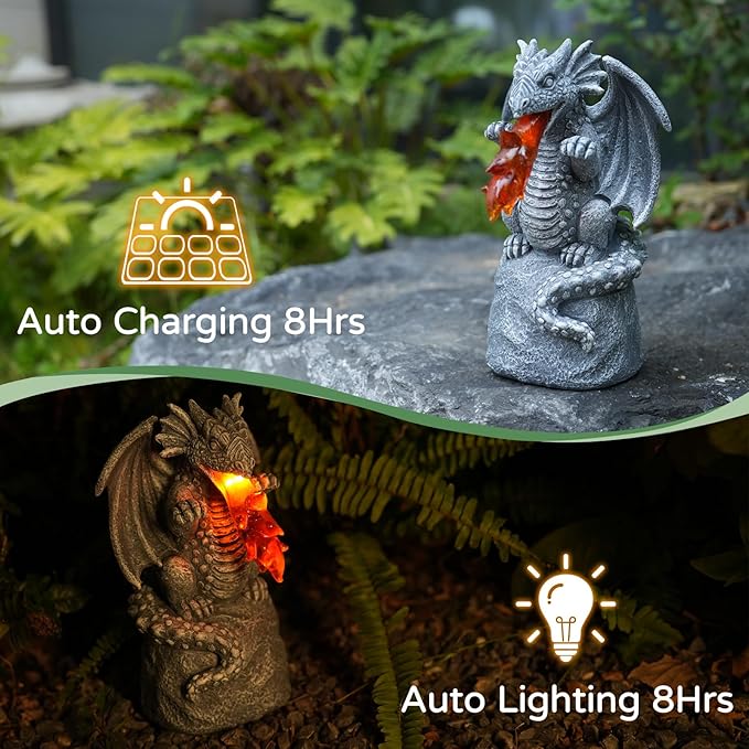 WENYLE Solar Garden Outdoor Statues Flame Dragon with Solar Lights, Lawn Decor Cool Drake Figurine for Patio Balcony Yard, Yard Unique Christmas Birthdays Gift for Mom Grandma