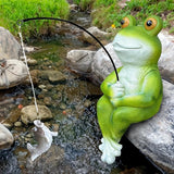 9.5" Fishing Frog Statue, Whimsical Lawn Yard Art, Funny Garden Pond Fisherman Sculpture, Resin Animal Decorative Figurine, Ideal for Frog Lovers