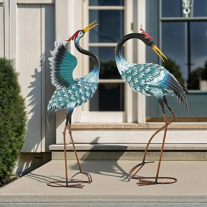36.8" Metal Crane Garden Statue, Handcrafted Extra-Large Blue Heron Decor Sculptures with Stable U-Ground Stakes, Backyard Decoration, Metal Garden Bird Animal Yard Art, Lawn Ornament Decor