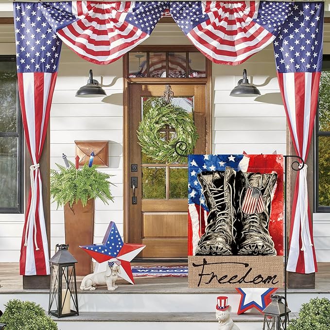 AVOIN colorlife Freedom Boots Garden Flag 12x18 Inch Double Sided, Patriotic 4th of July Independence Memorial Day Veteran Soldier Yard Outdoor Decoration