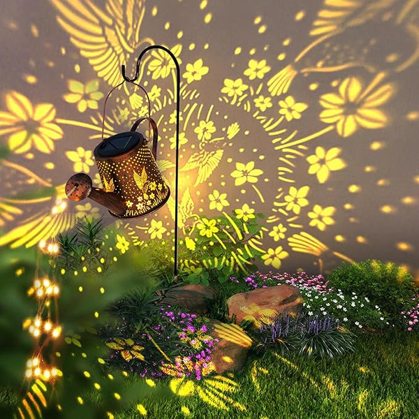 Solar Watering Can Outdoor Lights Garden Decor,Hummingbird Hanging Lantern Waterproof Landscape Lights Outside Decoration for Yard Porch Patio Pathway Gardening Gifts(with 32 inch Shepherd Hook)