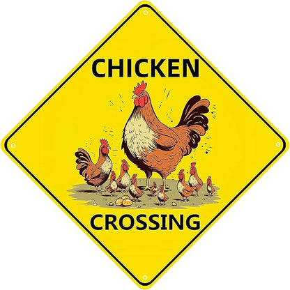 Chicken Crossing Sign, Chicken Crossing for Chicken Coop Bundle 2 Pieces Nene Crossing Farmhouse Wall Decor Garage Retro 12X12 Inch