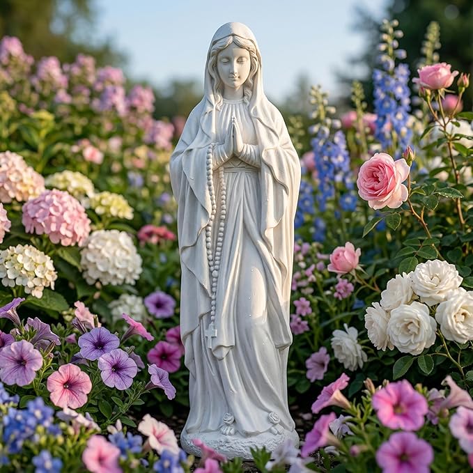 Virgin Mary Praying Statue 23.5 Inch Tall Religious Sculpture Magnesium Oxide Stone Outdoor Statue Garden Decorations Clearance for Home Lawn Yard Patio Hallway Decor