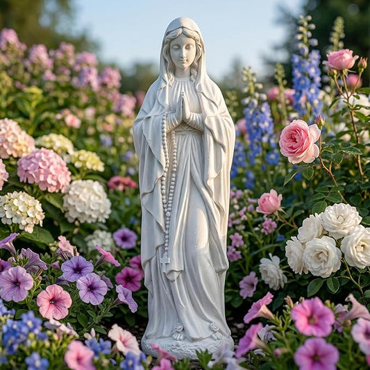 Virgin Mary Praying Statue 23.5 Inch Tall Religious Sculpture Magnesium Oxide Stone Outdoor Statue Garden Decorations Clearance for Home Lawn Yard Patio Hallway Decor