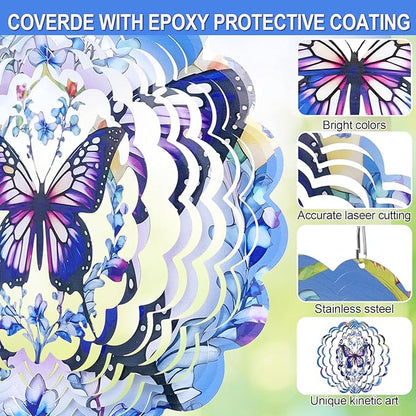 Wind Spinners Outdoor Butterfly，3D Wind Spinner Birthday Gifts for Women Mom Wife Grandma,12 inch Hanging Wind Sculptures Wind Spinner for Yard and Garden