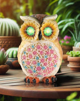 GoGnome Hand-Painted Resin Owl Figurine with Glow-in-The-Dark Eyes, Solar-Powered Garden Decor 5.5'' Lawn Ornaments Statue Gardening Gifts for Outside Yard Art Patio (Owl)