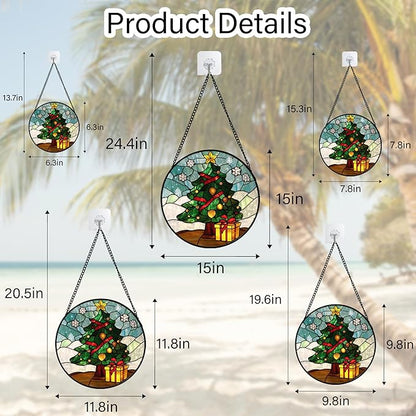DASTOLL Stained Glass Window Hanging Green Christmas Tree Snowflake Large 15" - Suncatcher Door Garden Sun Catcher Xmas Holiday Decor Birthday for Mom Men Woman Friend Nana