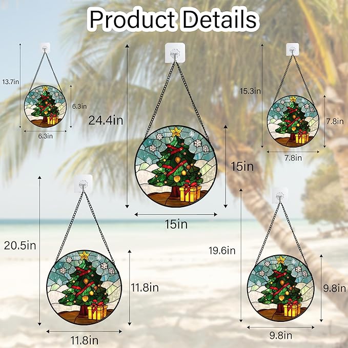 DASTOLL Stained Glass Window Hanging Green Christmas Tree Snowflake 7.8" - Suncatcher Door Garden Sun Catcher Xmas Holiday Decor Birthday for Mom Men Woman Friend Nana