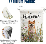 Spring Summer Garden Flag Floral Shiba Inu Yard Flag Flower Dog Garden Flags for Outside Small Outdoor Welcome Flags 12x18 Double Sided