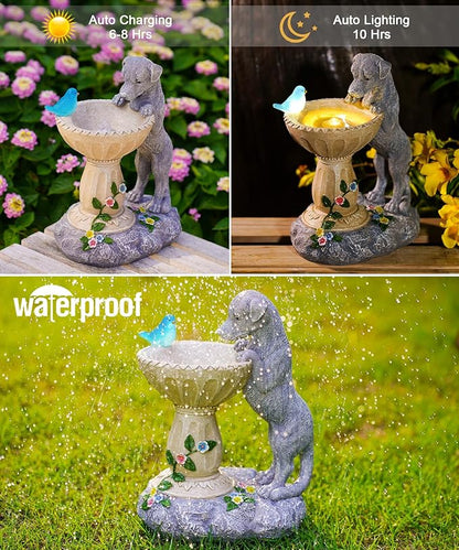Nacome Solar Dog Statue for Garden Decor: IP44 Weatherproof Resin with Automatic Lighting - No Installation- Outdoor Yard Patio Balcony Art - Birthday Gifts for Bird Lovers Mom Grandma Women