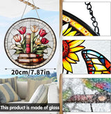 VAIIEYO Book Sun Catcher Stained Glass Window Hanging Ornament, Handmade Sun Catcher Rose Decoration with Hooks for Window Garden Home, Christmas & Birthday Housewarming 7.8 inch